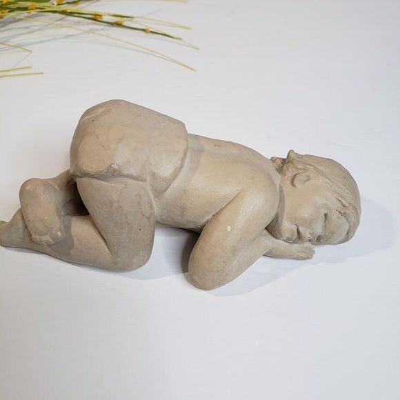 Vintage 80s Sculpted Treasures Sleeping Baby Boy Clay Realistic Figurine Toddler - Picture 2 of 8